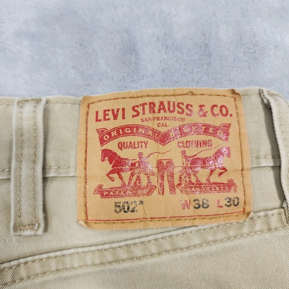 Levis 502 Jeans Mens 38x30 Beige Khaki All Seasons Tech Stretch Tapered Denim